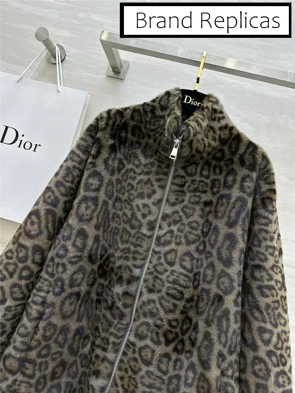 Dior leopard print shearling zip-up jacket